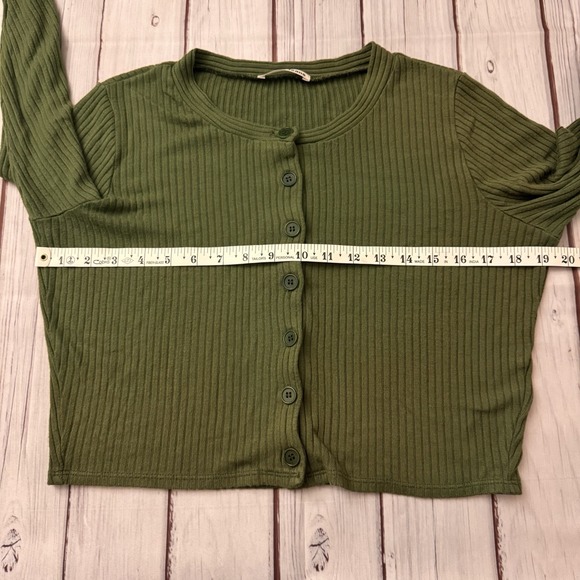 Reformation Jeans Ribbed Cardigan Women's Size L‎ Green Button Front Cropped Top - Picture 3 of 6